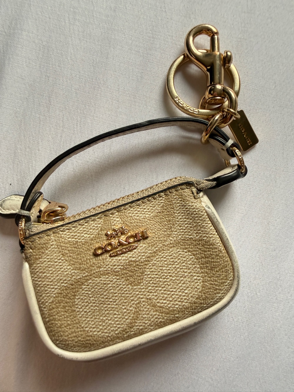 Coach Khaki and Chalk Textured Canvas miniature Nolita bag charm